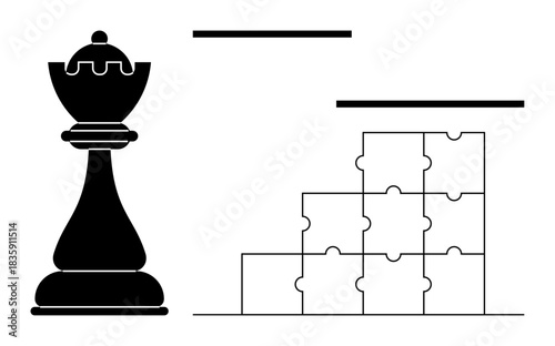 Chess concept. Chess symbol paired with stacked puzzle pieces strategy and analysis. Chess s problem-solving and strategic thinking. Perfect for business, education, leadership, teamwork