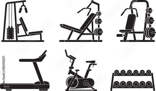 Black silhouette of gym equipment for fitness training isolated with Transparent Background