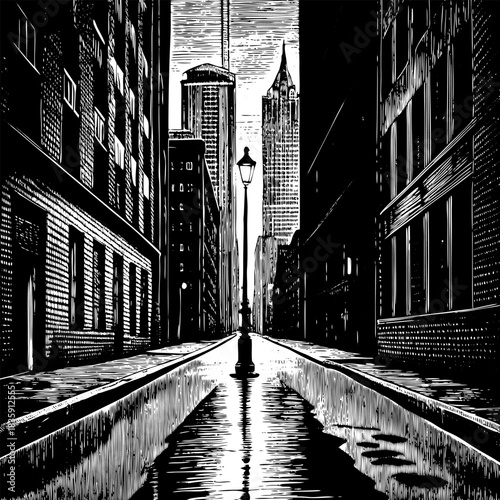 An expansive empty urban street leading to the distant horizon