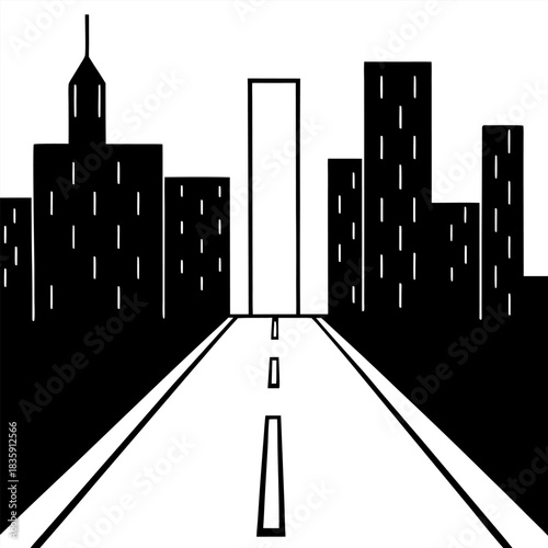 Expansive empty city street leading to the horizon