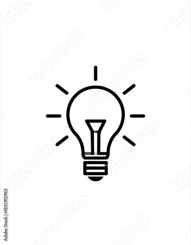 Simple line art illustration of a light bulb with radiating lines.