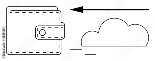Data transfer with arrows, a digital wallet, and a cloud symbol. Data transfer involves transactions and storage connectivity. Data transfer solutions work for fintech, cloud services, e-commerce
