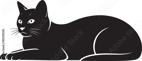 Elegant black cat silhouette reclining gracefully capturing the mystique of feline form for diverse design projects