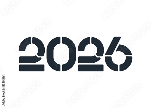 The Year 2026 in a Stencil Font Isolated on White Background Perfect for Graphic Design and Future Projections