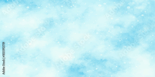 Abstract blue winter sky background with snowflakes, light, and texture for seasonal holiday design