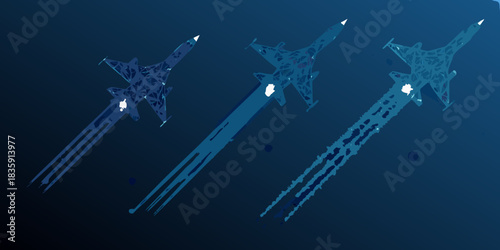 Three fighter jets flying in formation leaving vapor trails in the sky