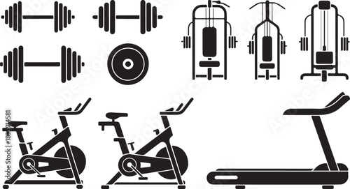 Gym equipment silhouette set isolated with Transparent Background