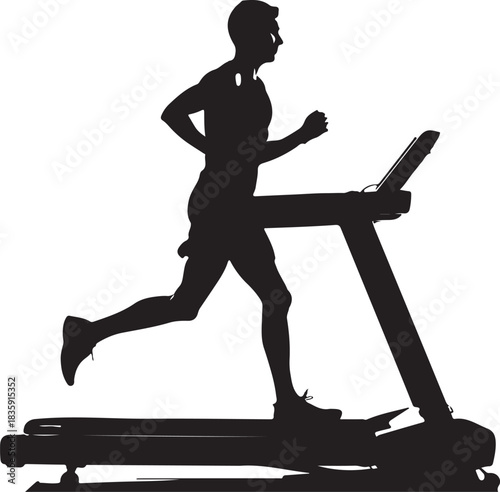 Isolated Woman Running on Treadmill Silhouette
