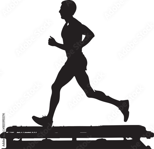 Isolated Woman Running on Treadmill Silhouette
