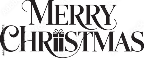 Luxury Serif Merry Christmas with Gift Box Symbol