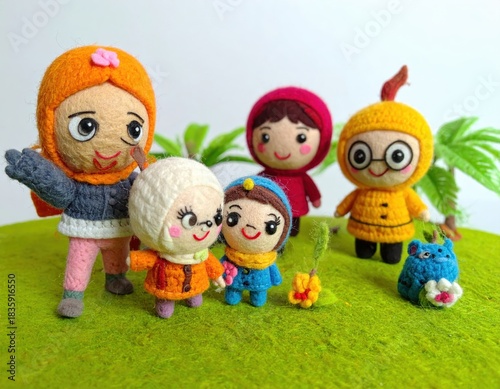 Handmade felt characters family group