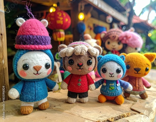 Handmade felt dolls outdoor display