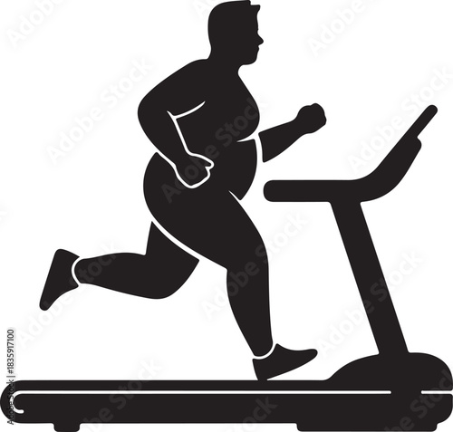Overweight man running on treadmill silhouette illustration