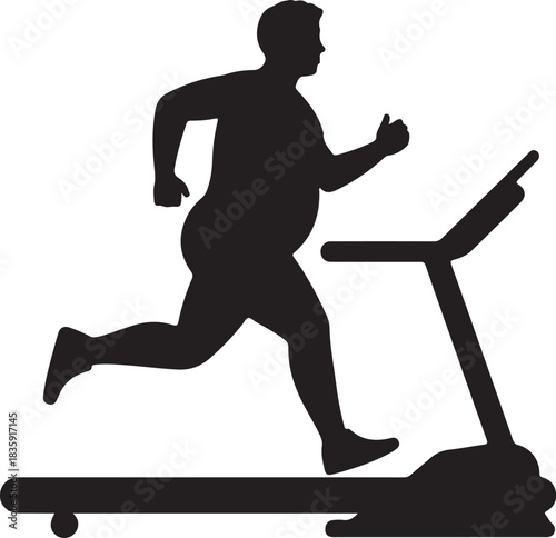 Overweight man running on treadmill silhouette illustration