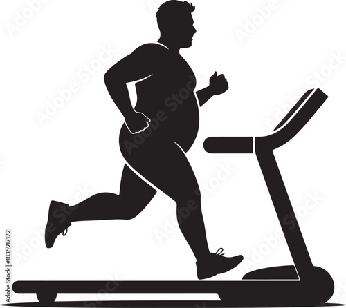 Overweight man running on treadmill silhouette illustration