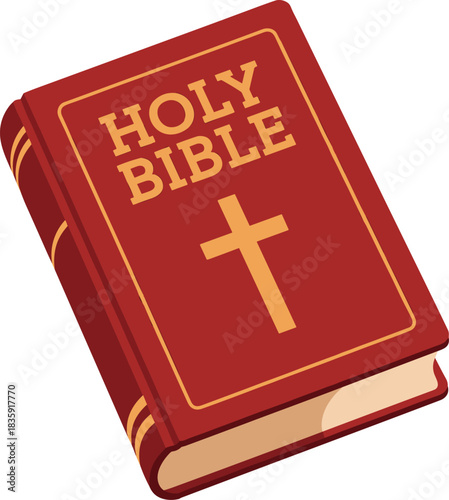Red Holy Bible with gold cross and lettering book religion