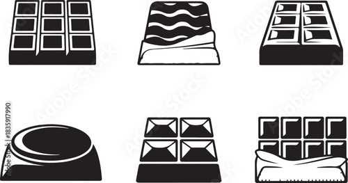 Set of chocolate bar silhouette vector illustration with candy block, dessert snack, sweet food design, cocoa treat packaging collection