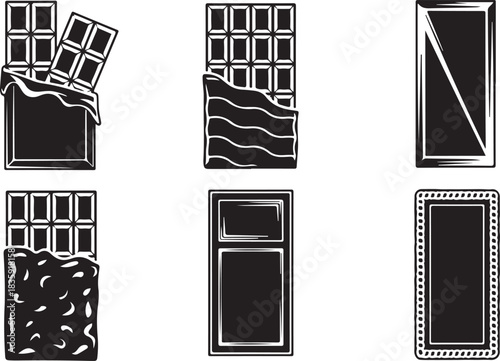 Set of chocolate bar silhouette vector illustration with different shapes, designs, candy block, snack dessert sweet packaging collection