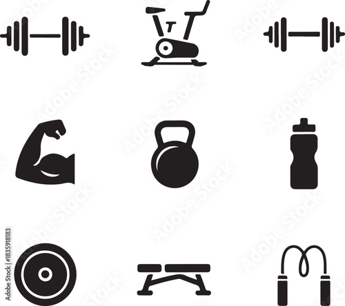 Set of gym equipment silhouette