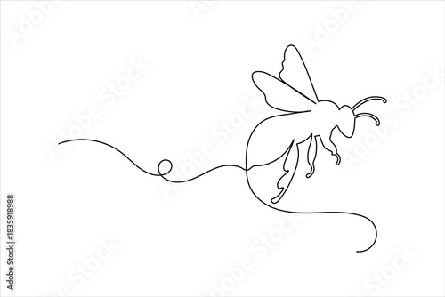 Continuous line drawing of a flying bee illustration, minimalist insect art, nature concept, vector graphic design.