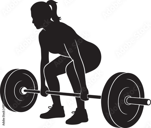 Woman Silhouette Performing Deadlift with Barbell in Gym weightlifting