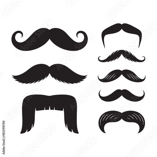 Collection of black silhouette mustache styles on white background moustache facial hair