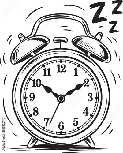 Classic ringing alarm clock illustration, wake up time