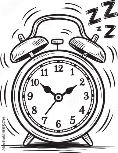 Classic ringing alarm clock doodle illustration time wake
