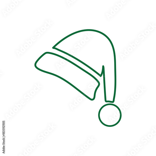 Minimalist green outline drawing of a festive Santa or elf hat with a pom-pom on a white background.