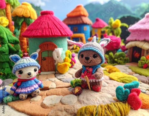 Toy animals village miniature scene