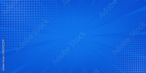 Blue gradient abstract background. Blue comic sunburst effect background with halftone