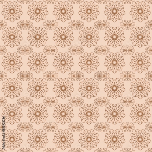 This image displays a seamless pattern, consisting of the following main elements.It is a background with complex floral or mandala motifs arranged alternately in rows.