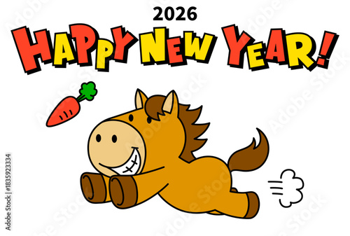 2026年午年　年賀状テンプレート（馬のキャラクターA）