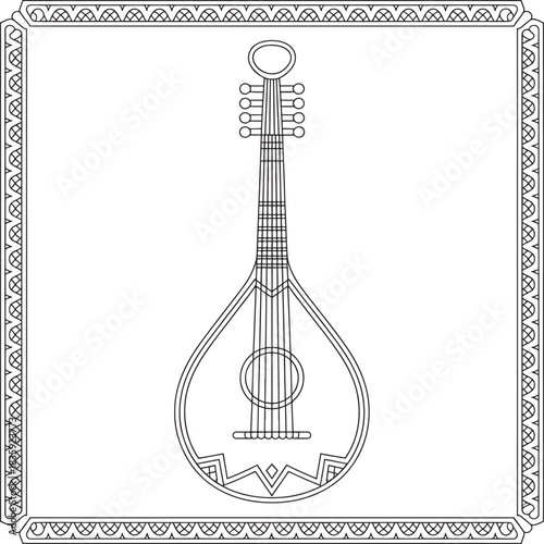 Ornate framed traditional string instrument line art