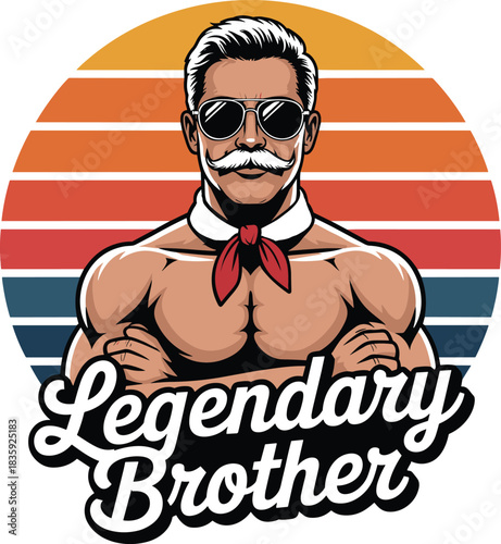 Muscular man with mustache and sunglasses retro illustration