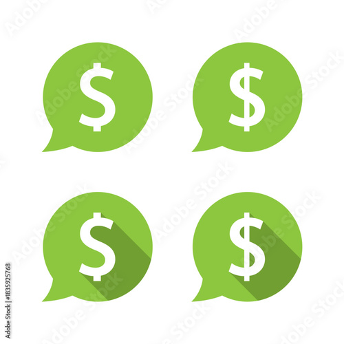Speech bubble with dollar icon. Money conversation and financial communication symbol with long shadow
