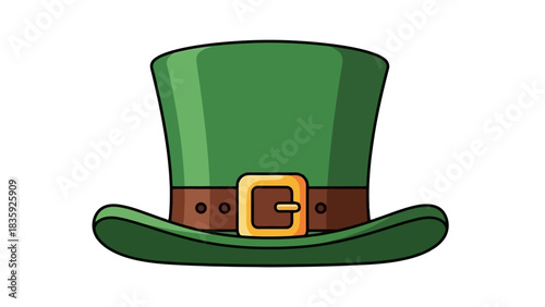 Green leprechaun hat with a brown band and a gold buckle, a St. Patrick's Day symbol.