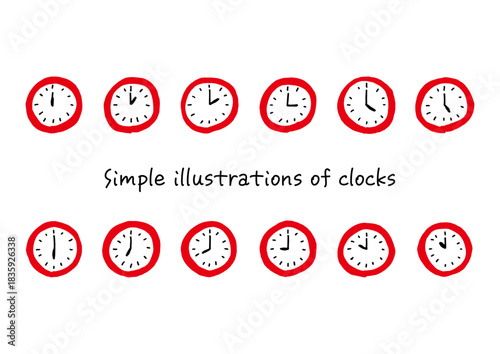 色ベタの手描きで描いた時計のイラスト素材