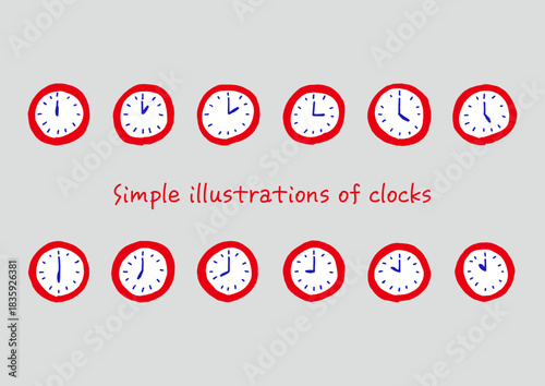 色ベタの手描きで描いた時計のイラスト素材