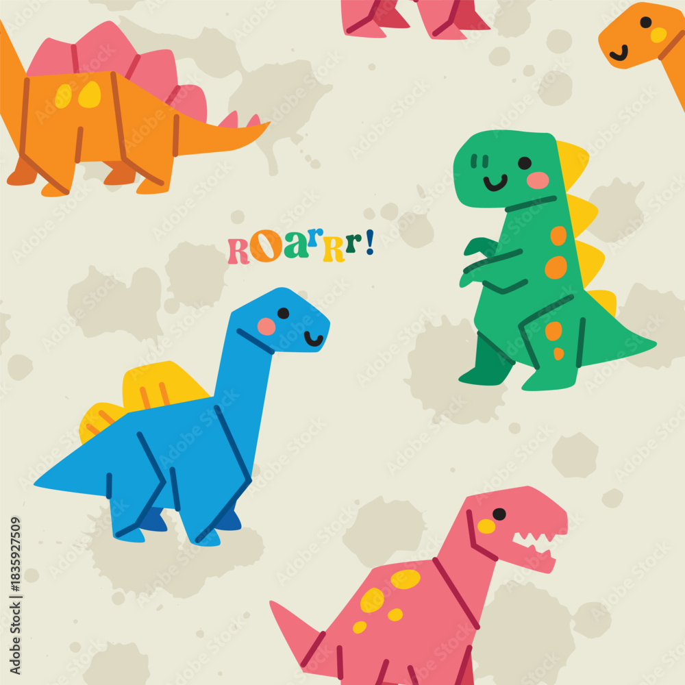 Obraz premium Cute Colorful Dinosaur Cartoon Seamless Pattern for Kids 