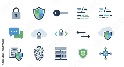 Digital Security and Data Privacy Flat Icons Set.