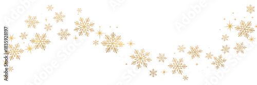 Golden snowflake bokeh lights isolated on transparent background