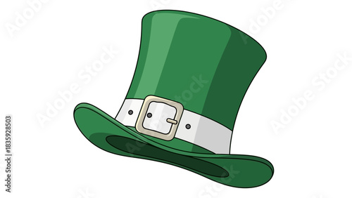 A vibrant illustration of a green leprechaun hat with a white band and buckle, isolated on white.