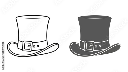 Two top hats, one outlined and one shaded, with buckles.