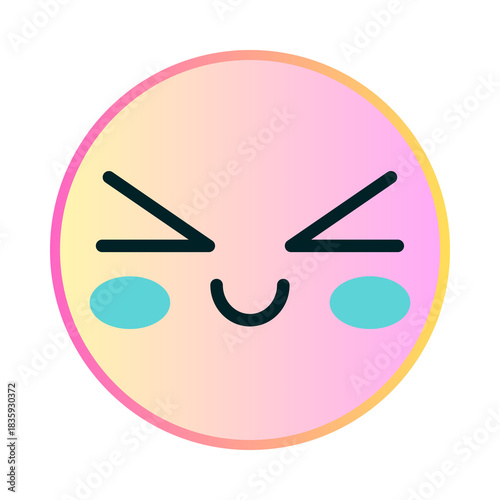 Kawaii blushing face with closed eyes isolated on transparent background