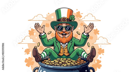 Lucky Leprechaun in Pot of Gold St patrick's day