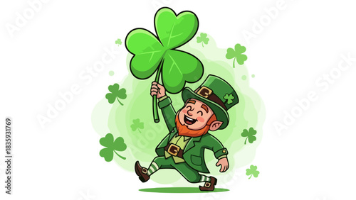 Happy Leprechaun Holding a Shamrock in Celebration of St patriks