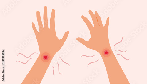 Hands with Joint Pain Medical Concept Vector Illustration. person having physical difficulties from aging or injury
