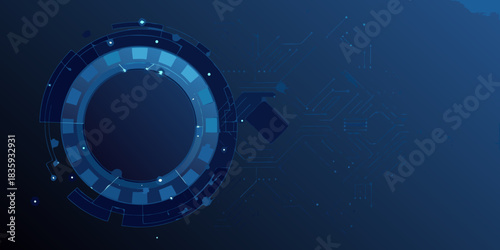 Abstract blue technology background with circuit board and circle elements