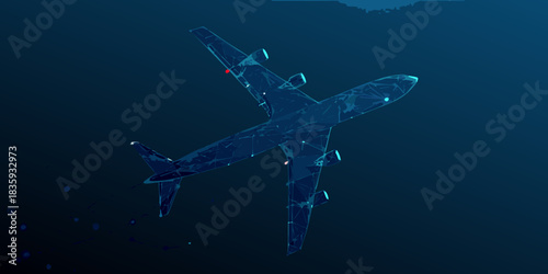 Abstract low poly airplane illustration on a dark blue background